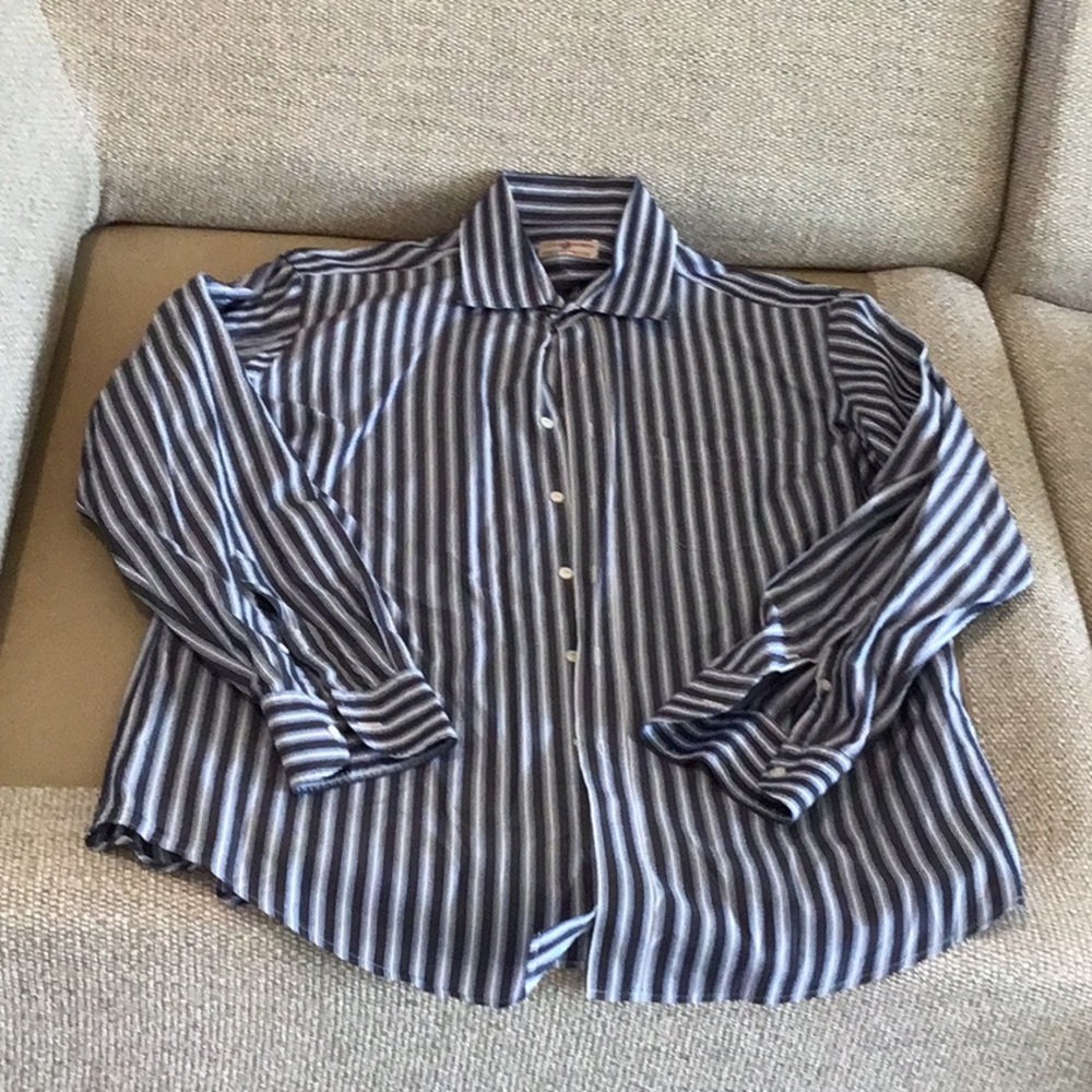 Luciano Barbera button down shirt, gray/blue/white stripe, size XL